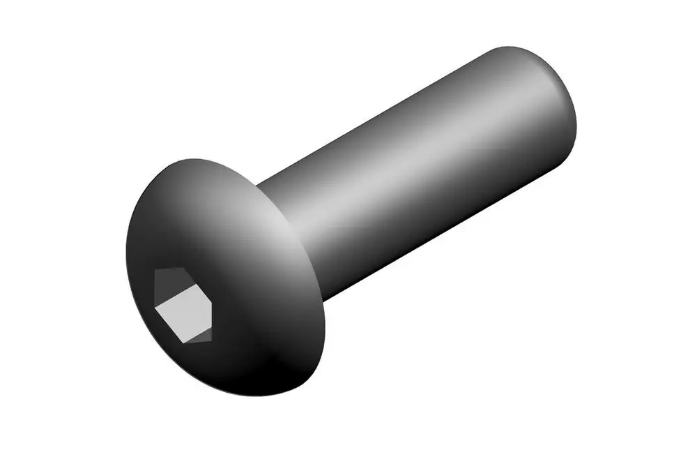 Schraube mit sechseckigem Antrieb und flachem Kopf. Aus Metall, hergestellt von Bosch. Ideal für Anwendungen, bei denen eine sichere Verbindung erforderlich ist.